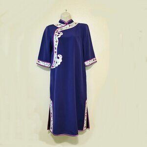 Women's HF Silk Embroidered Floral Purple Dress Sz M